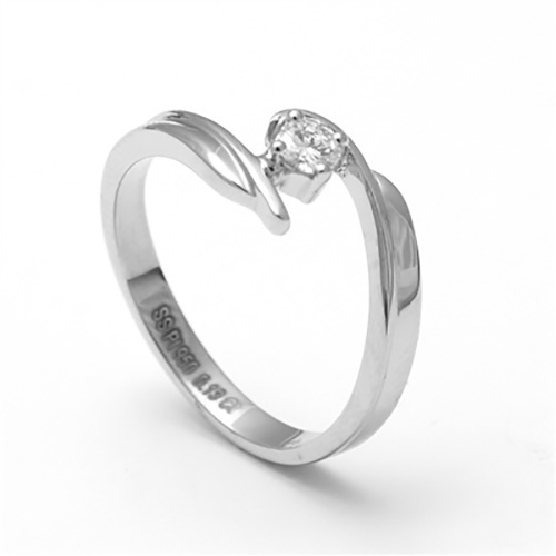 Silver Platinum Engagement Ring With Solitaire Diamonds