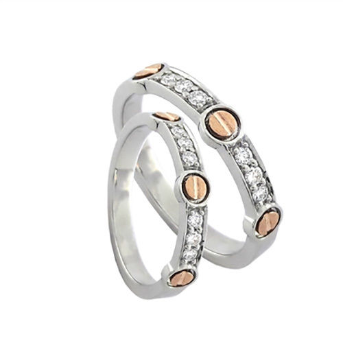 Silver-Gold Platinum Bands Studded Couple Ring