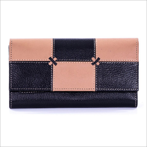 Ladies Clutch - Genuine Leather, Standard Size, Brown and Baby Pink Color | Elegant Check Box Pattern, Two Compartments, Stylish Design
