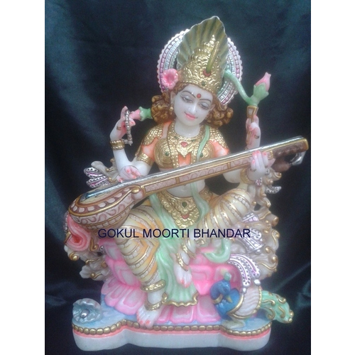 Marble Saraswati Statue - Finishing: Polishing