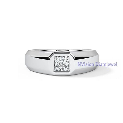 White Gold Lab Grown Square Princess Diamond Men's Ring
