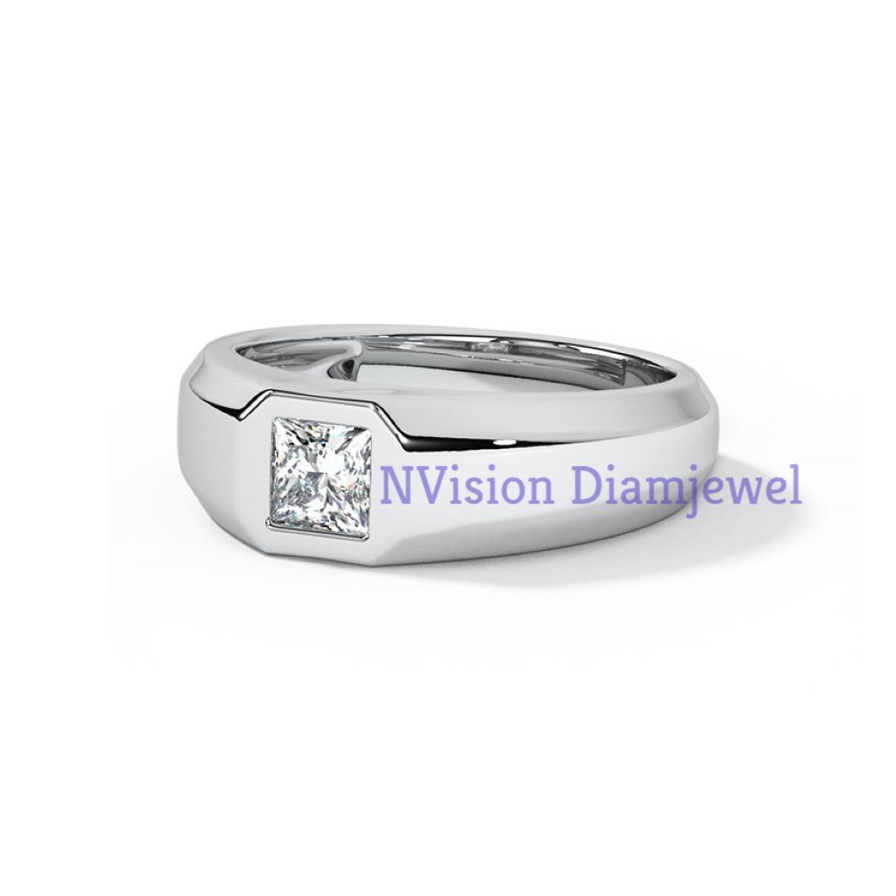 White Gold Lab Grown Square Princess Diamond Men's Ring