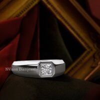 White Gold Lab Grown Square Princess Diamond Men's Ring