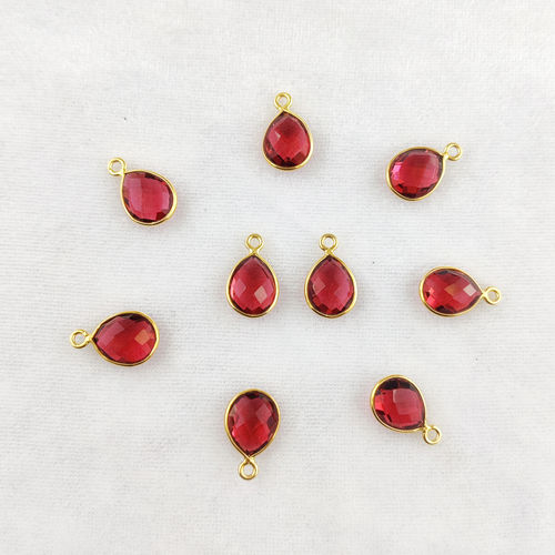 Rubellite Quartz 10x8mm Pear Shape Gold Vermeil 925 Silver Bezel Set Pendant