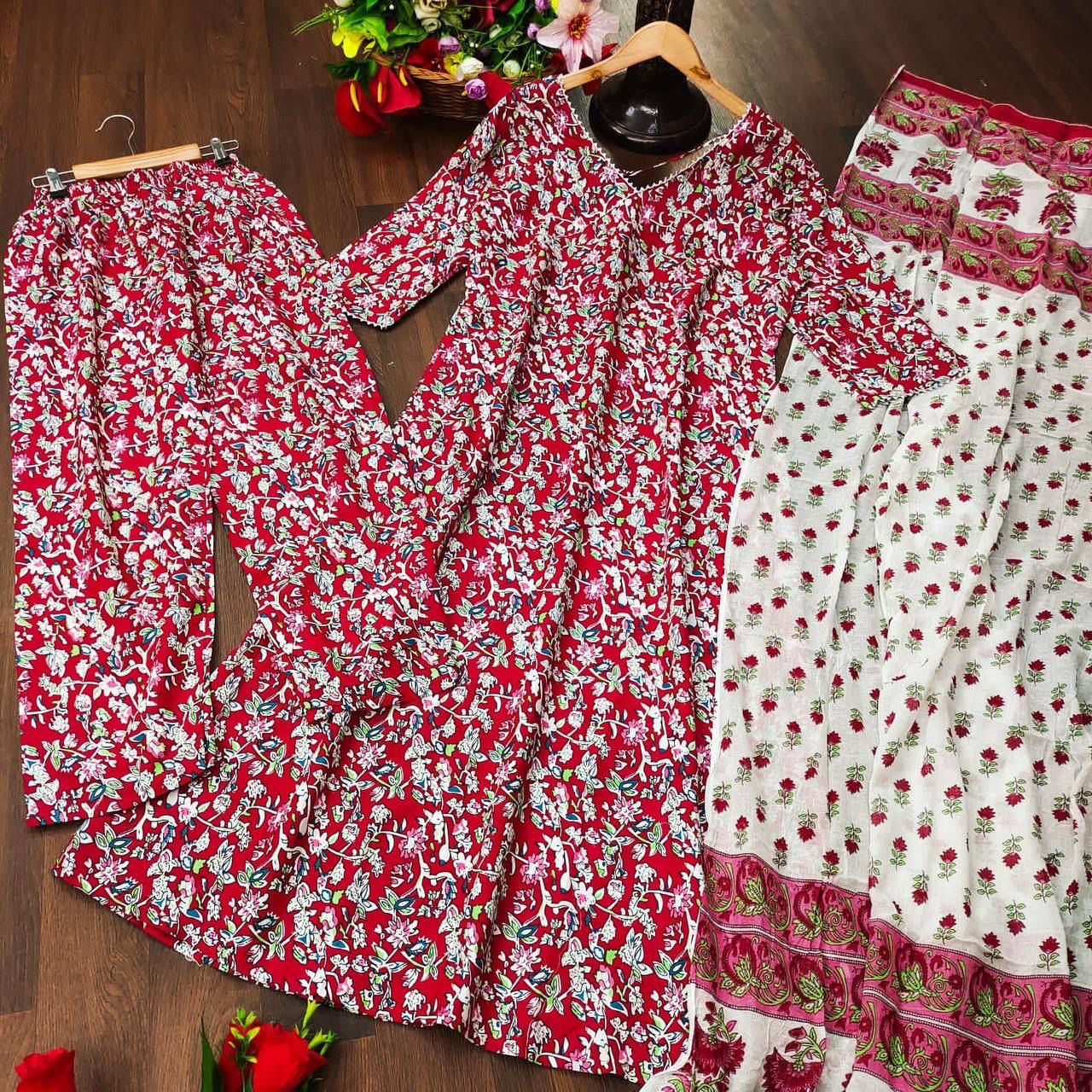 Jigu Red Cotton Kurti