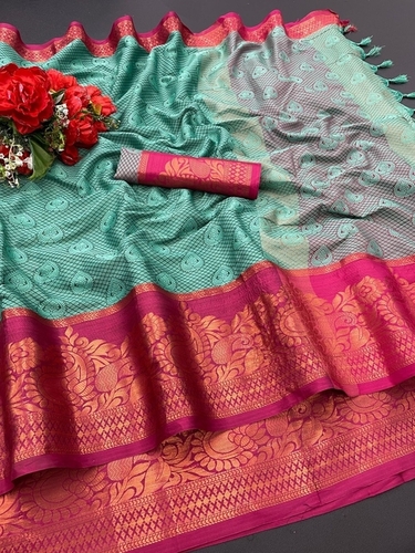 Tansui Pansaree - Tansui Silk Fabric With Gold Jari Work C-green Color For Casual Wear Versatile For Rainy Summer Winter Seasons