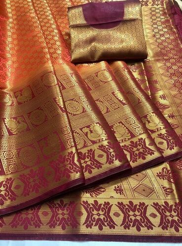 Janvi Peach Nylon Silk Saree