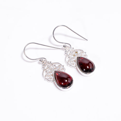 Garnet Gemstone 925 Sterling Silver Dangle Earrings Women fashion jewelry