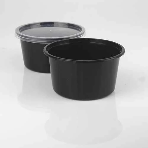 Party Round Black Plastic Container - Plastic Material, Eco-Friendly Design, Nontoxic Food Container with Sleek Black Finish