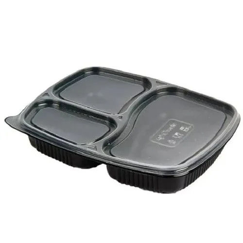 Black 2 Compartment Meal Tray With Lid