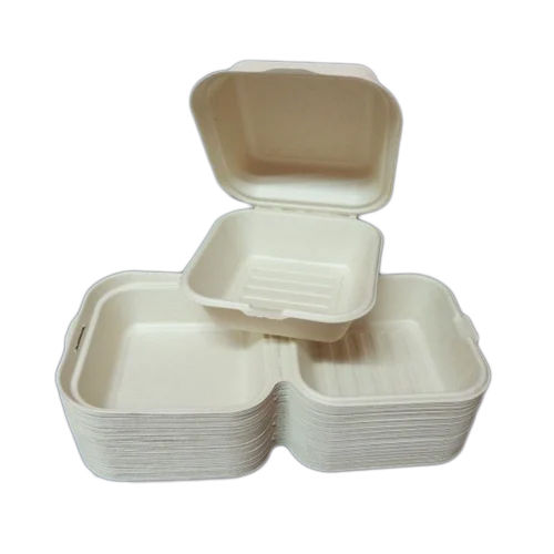 White Paper Bagasse Clamshell Box