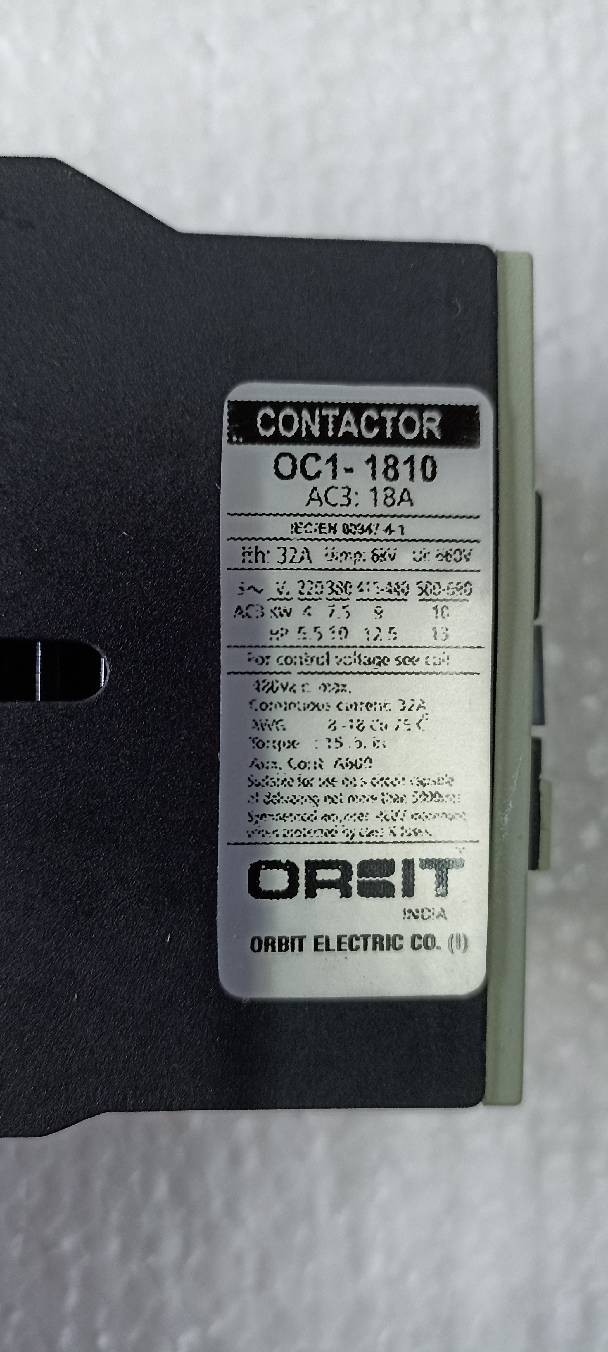 ORBIT 18A CONTACTOR