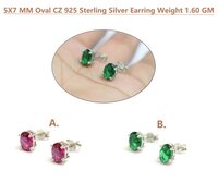 925 Sterling Silver Oval Shape Cubic Zirconia Stud Earring
