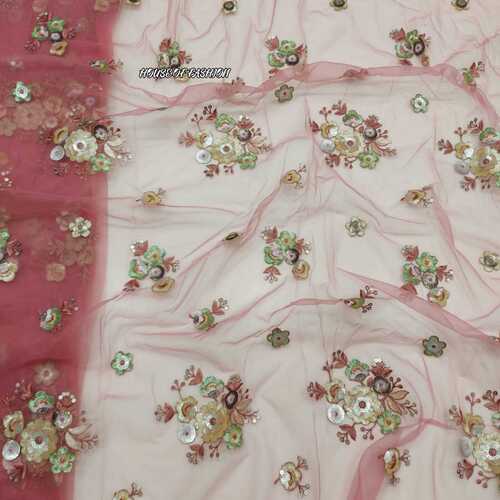 Mono Dyeable Net Fabric - Mono Nylon Net (44" Inch) , Multi Colour Sequins Embroidered with Tone to Tone Thread Work in 4 Colour Shades