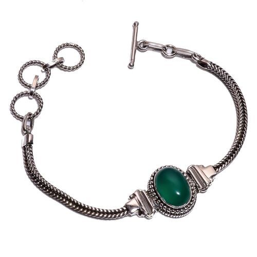 Green Onyx Gemstone 925 Sterling Silver Bracelet Women Fashion Jewelry - Size: 10X14 Mm