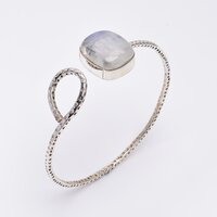 Natural Rainbow Moonstone 925 Sterling Silver Adjustable Bangle Girls fashion Jewelry