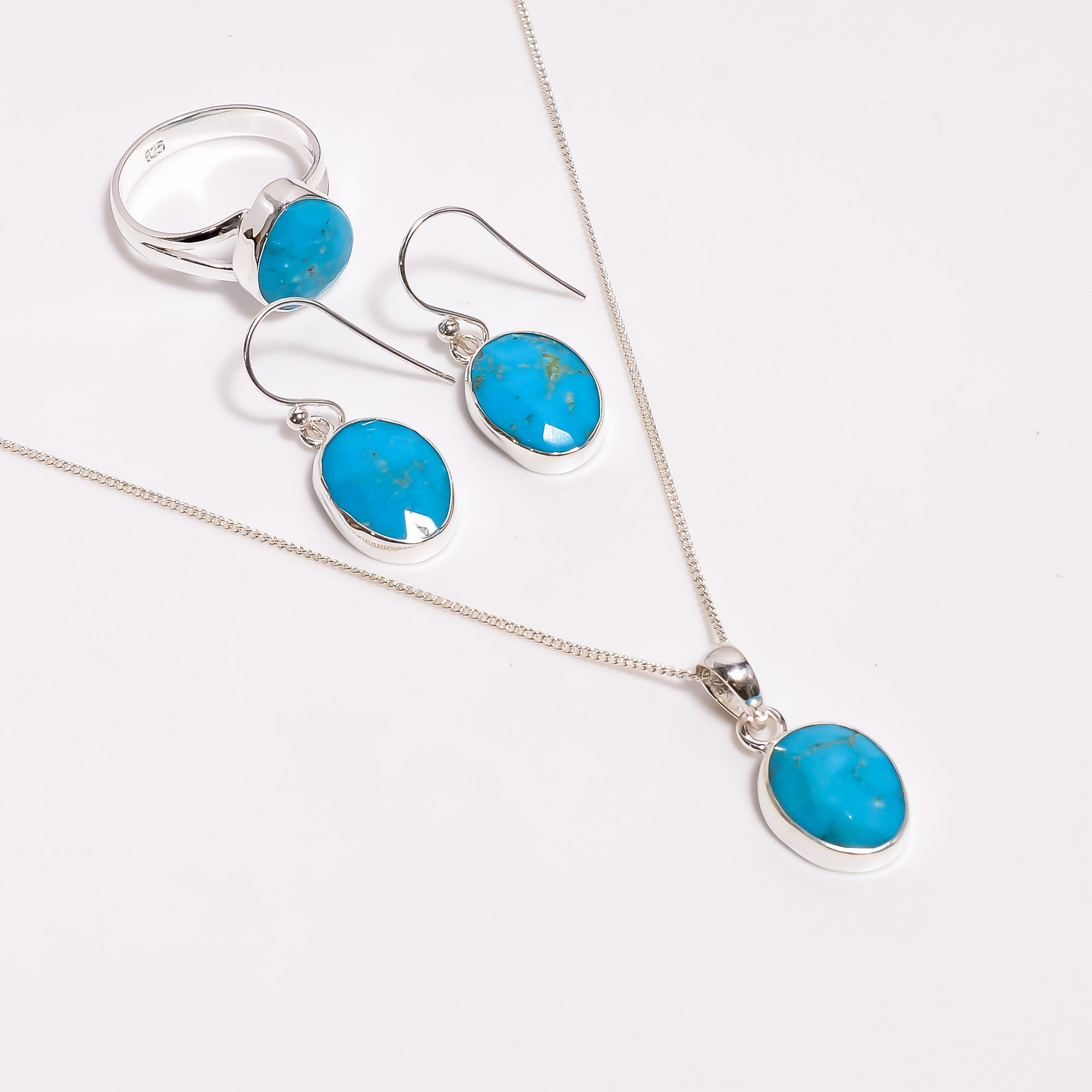 Arizona Turquoise Gemstone 925 Sterling Silver Jewelry Set women fashion Jewelry