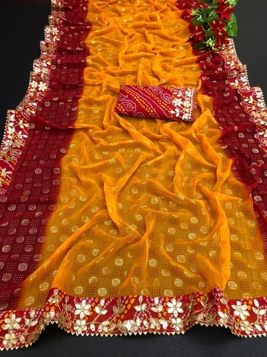 Alpa Yellow Pure Georgette Bandhani Saree