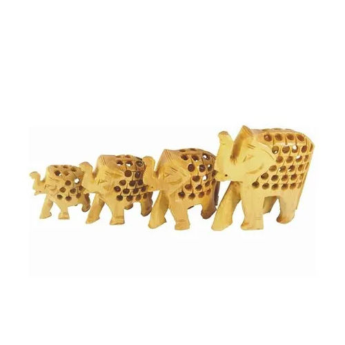 4 Pieces Handicraft Wooden Jali Elephant Statue