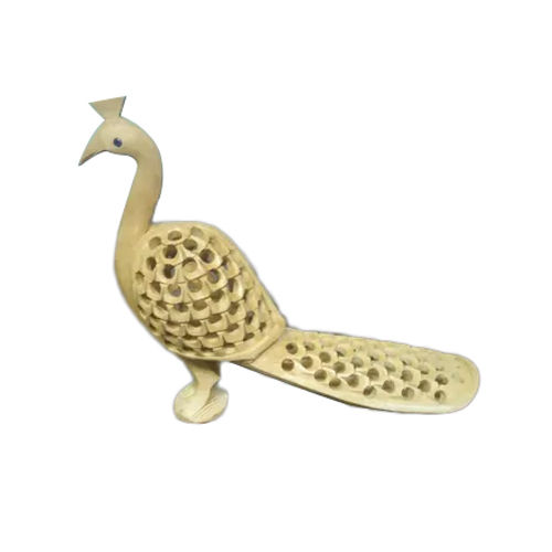 Painted Decorative Wooden Long Peacock Statue