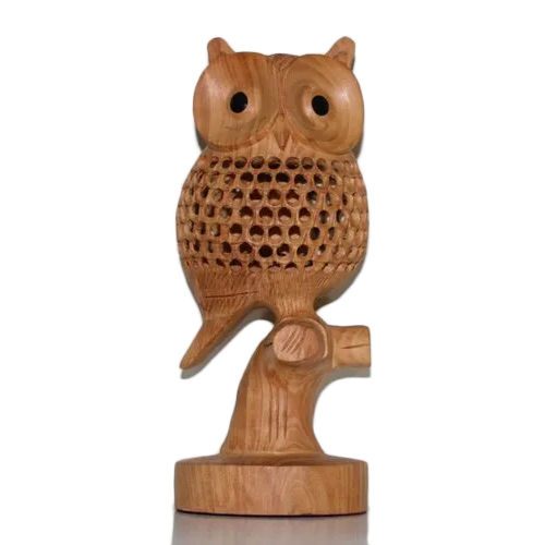Wooden Jali Owl Statue