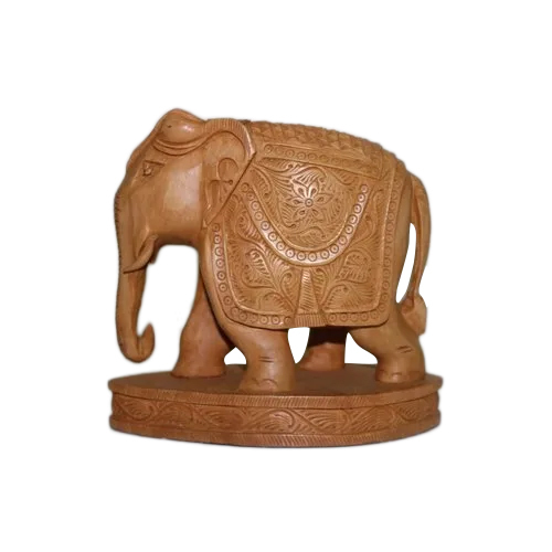 Painted Wooden Trunk Down Carved Elephant Statue