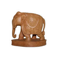 Painted Wooden Trunk Down Carved Elephant Statue