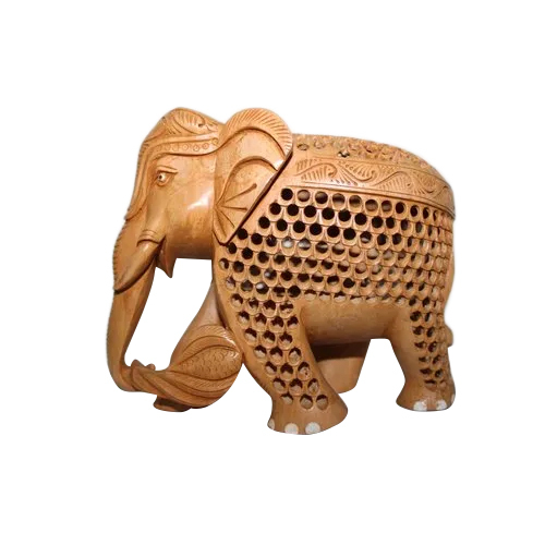 Painted Wooden Trunk Down Jali Elephant Statue