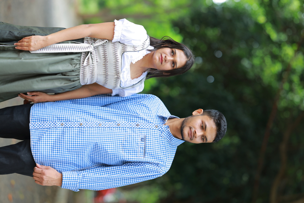 Mens check shirt with dirndl dress