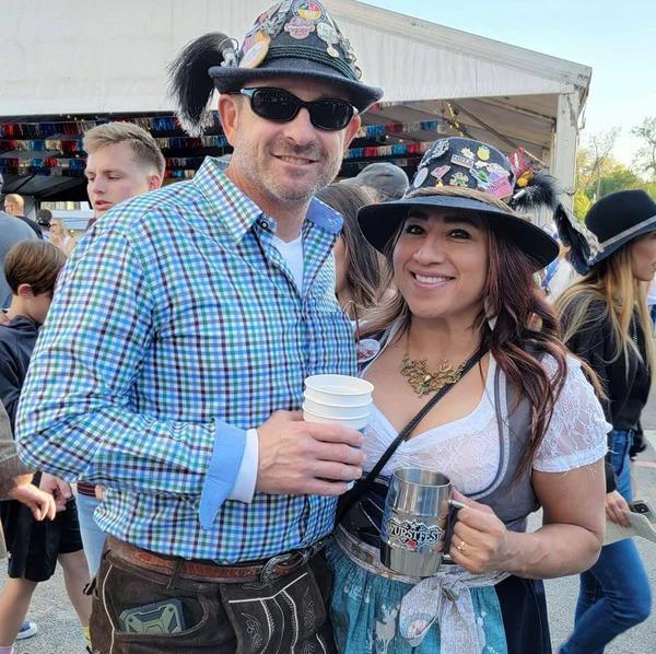 Mens check shirt with dirndl dress