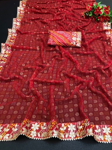 Alpa Red1 Pure Georgette Bandhani Saree
