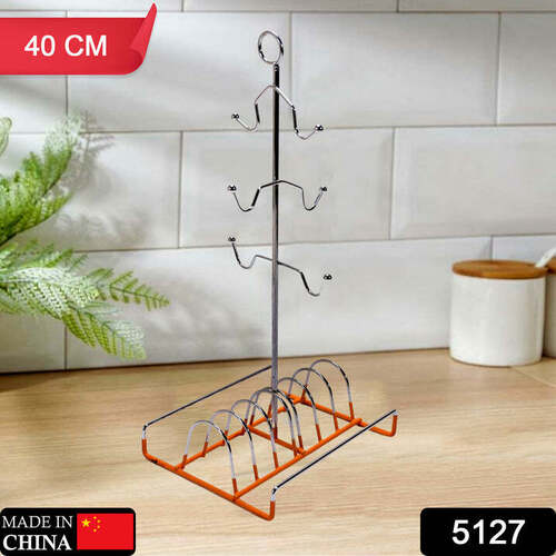 SPACE SAVING WROUGHT IRON CUP AND PLATE HOLDER