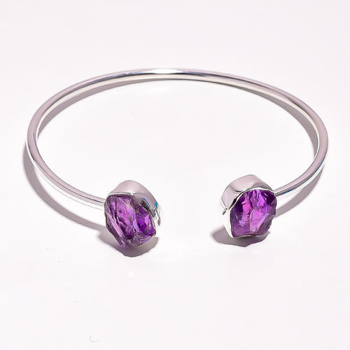 Amethyst Raw Gemstone 925 Sterling Silver Adjustable Bangle Wholesale Jewelry Supplier - Gender: Women