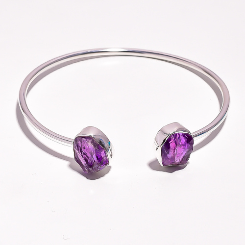 Amethyst Raw Gemstone 925 Sterling Silver Adjustable Bangle Wholesale jewelry supplier