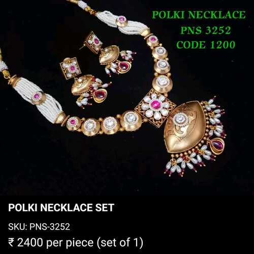 RAJWADI POLISH  WITH GHUGARI POLKI NECKLACE SET