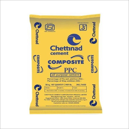 Chettinad Cement - Portland Pozzolana Cement, 50 Kg, Grey Color | 33 MPa Compressive Strength, Low Heat of Hydration, Rapid Hardening, 1.9% SO3