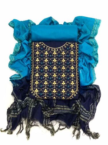 Viva Blue Slub Cotton Dress Material