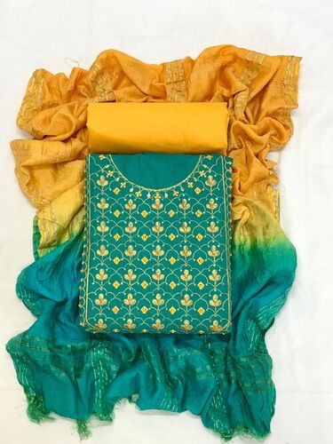 Viva Green Slub Cotton Dress Material