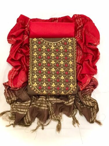 Viva Brown Slub Cotton Dress Material