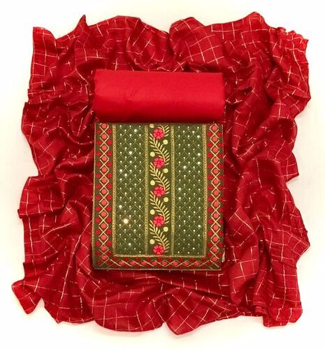 Pushpa Green Slub Cotton Dress Material