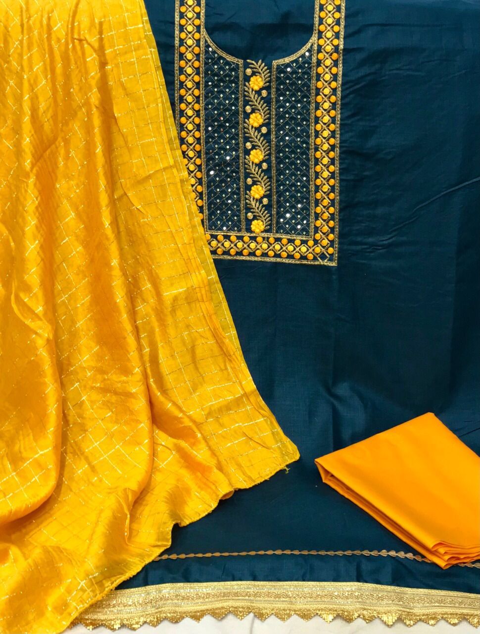 Pushpa Blue Slub Cotton Dress Material