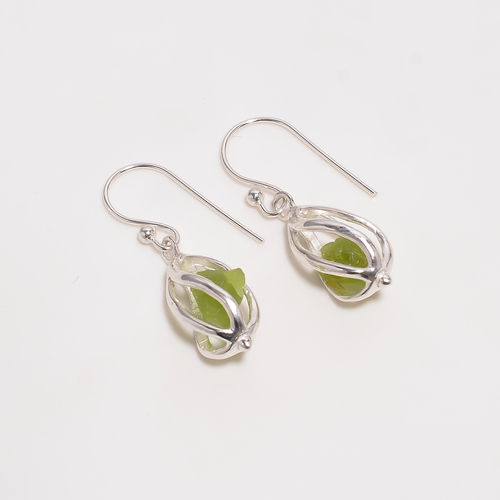 Peridot Raw Gemstone 925 Sterling Silver Cage Earrings Women Fashion jewelry exporter