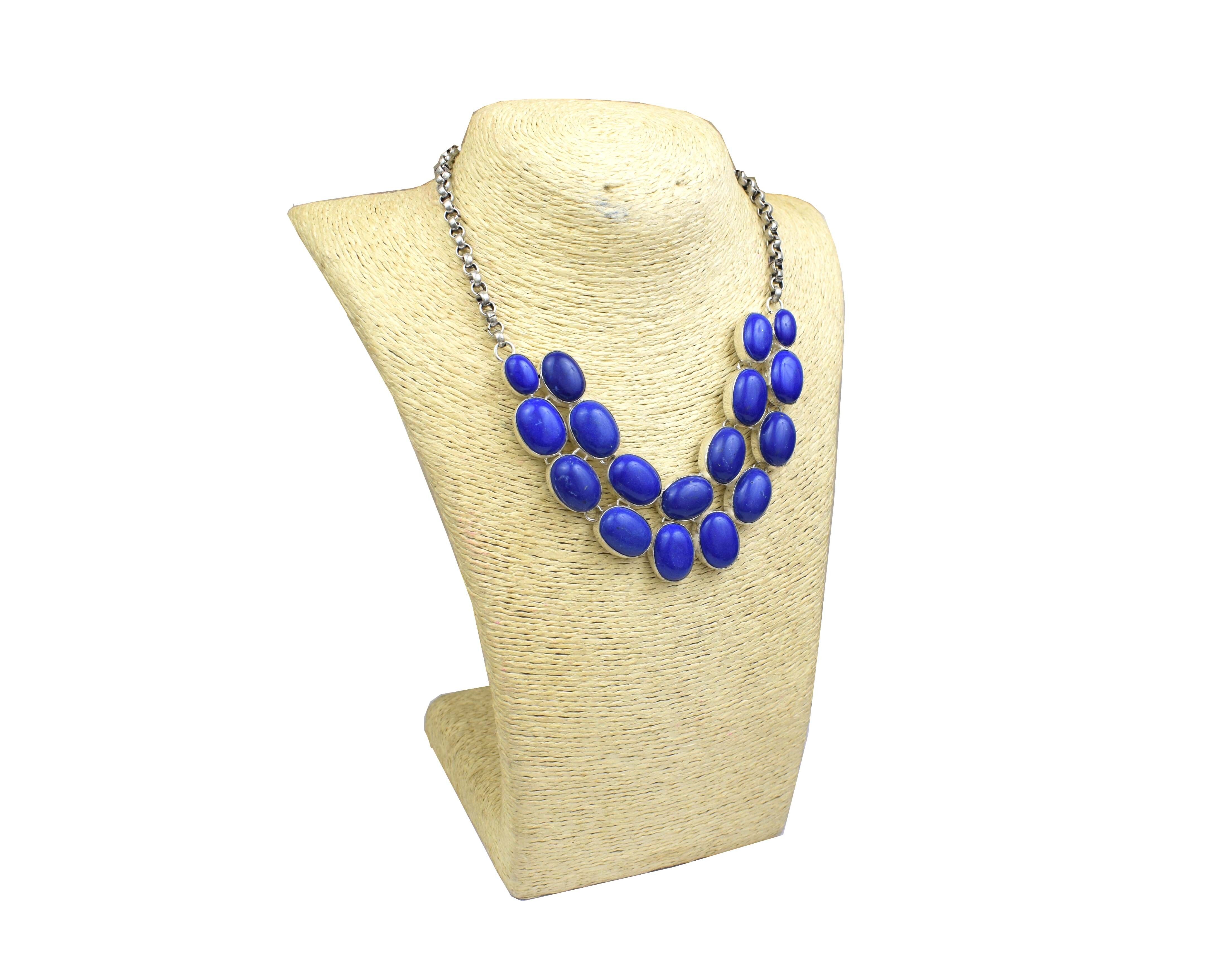 Lapis Stones Silver Oxidized Plated Necklace