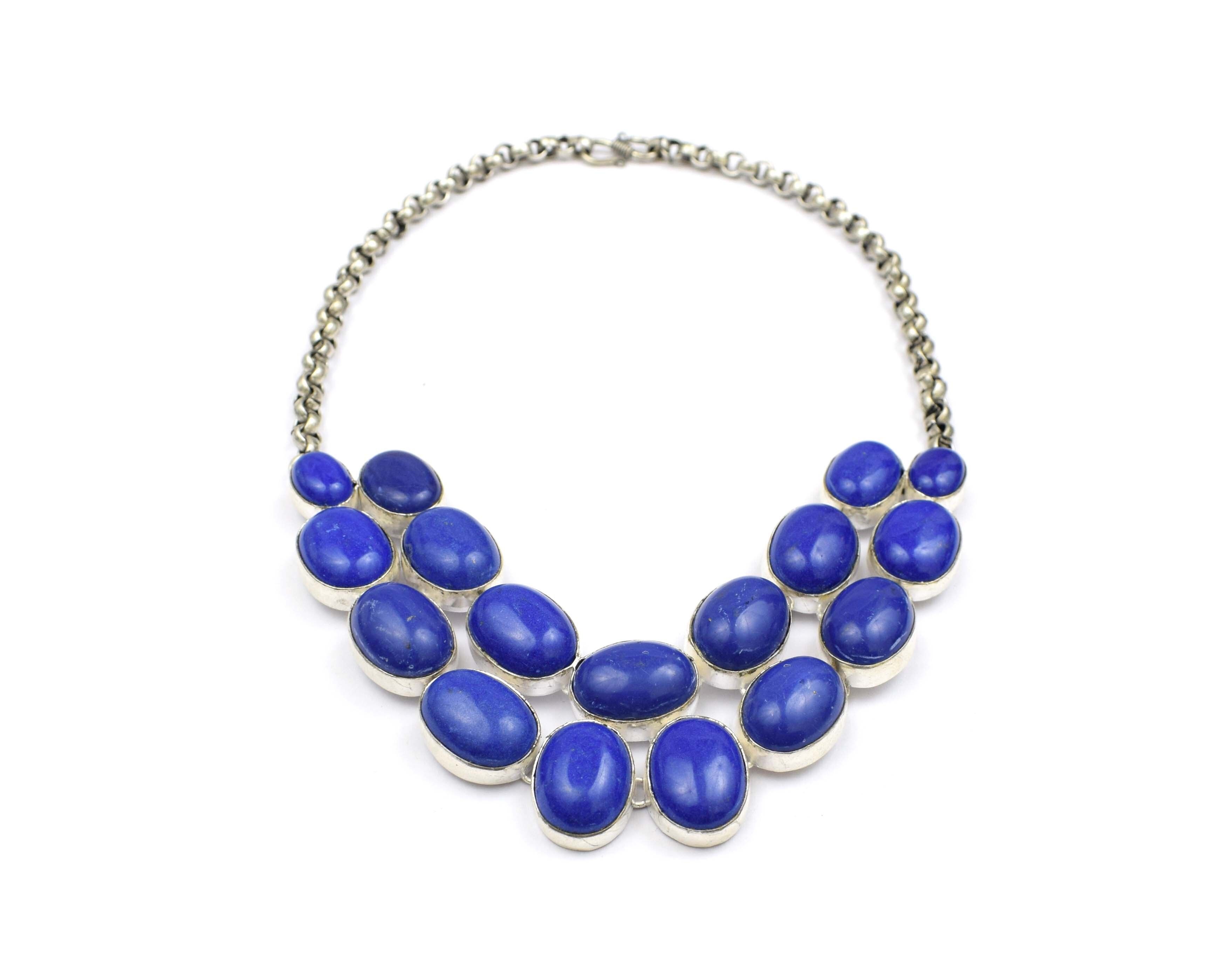 Lapis Stones Silver Oxidized Plated Necklace