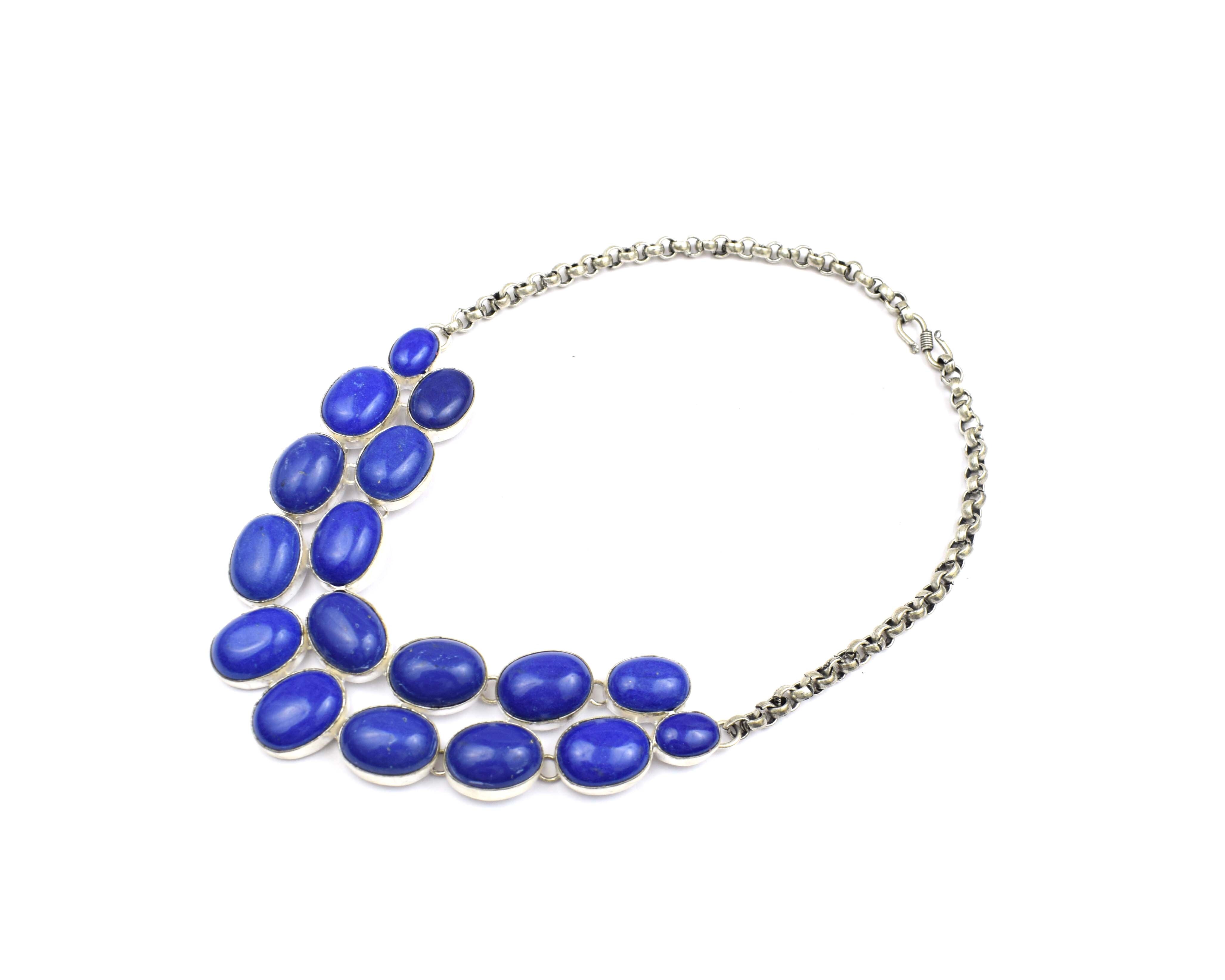 Lapis Stones Silver Oxidized Plated Necklace