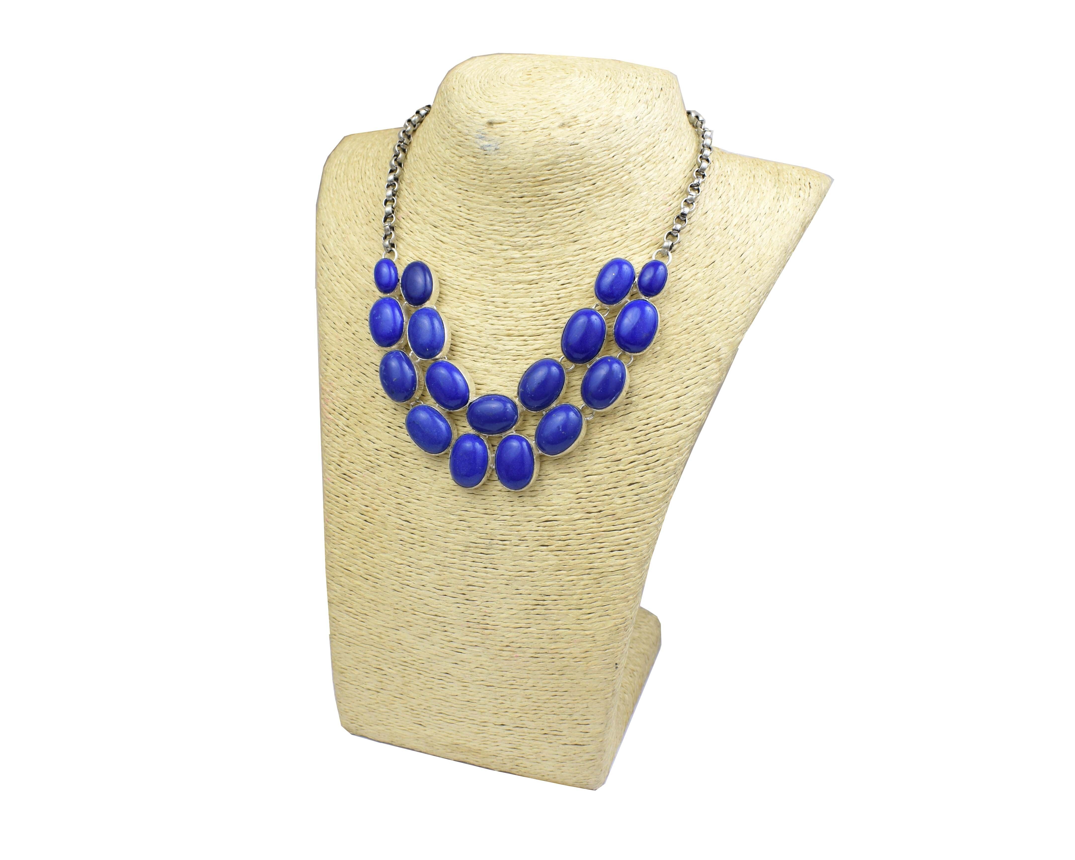 Lapis Stones Silver Oxidized Plated Necklace