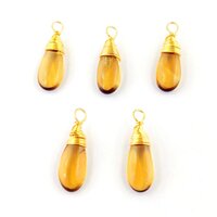 Natural Smooth Gemstone 15x7mm Pear Drop Shape Gold Vermeil Wire Wrapped Pendant