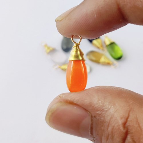 Natural Smooth Gemstone 15x7mm Pear Drop Shape Gold Vermeil Wire Wrapped Pendant