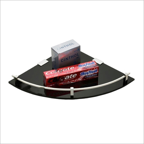 SAM 225 Glass Shelf - Customized Size, Glossy Black Finish | Stainless Steel, Triangular Design