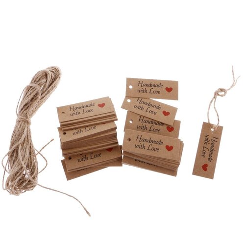 segolike 100 vintage kraft paper handmade with love gift tags wedding favor tags-Brown